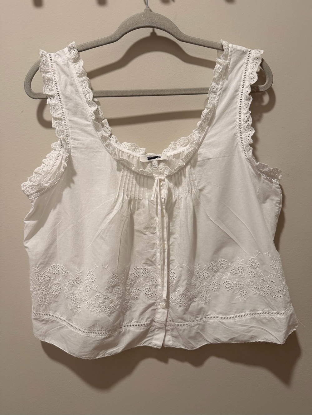 Madewell White Lace-Trim Sleeveless Cotton Camisole L